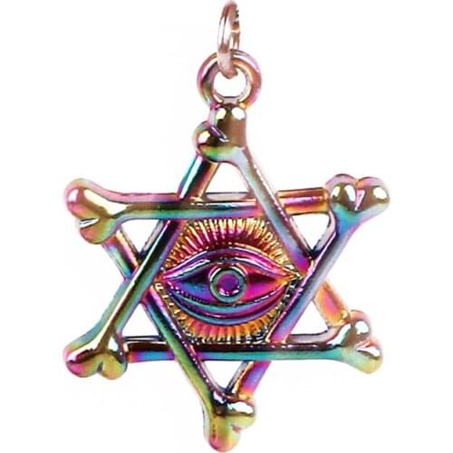 10pcs Fashion colgantes Rainbow Color Alloy Hexagons stars eyes Pendant charms for Necklace women Birthday Glamour Jewelry