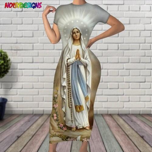 NOISYDESIGNS Maria Mother of God Pattern Elegant Pencil Dress Women 2021 Summer Short Sleeve Slim Bodycon Dresses Vestidos
