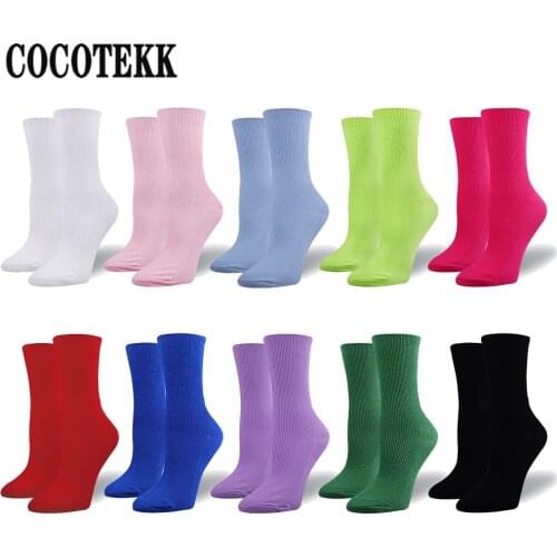Fashion Trend Street Women Cotton Socks Loose Stacked Bright Neon Rose Green Colorful Long Solid Colors Soft Fluorescent Socks