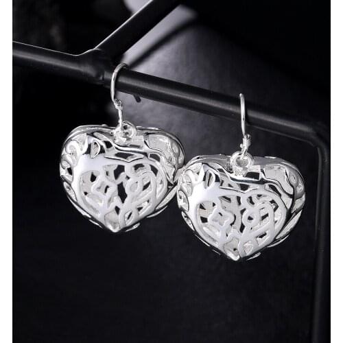 New 925 Sterling Silver Earrings for Women Beautiful hollow big heart Earrings Fashion Gifts Wedding party Jewelry