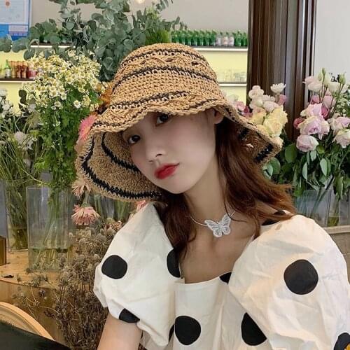 Summer 2020 Ladies Bucket Hat Straw Crochet Foldable Parent-child Panama Straw Hat Children Female Beach Sun Hat