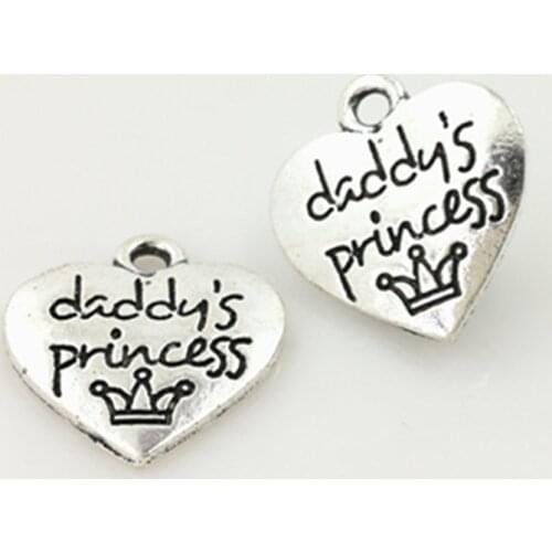 20 pcs/Lot 15mm Antique Silver colour letter printed daddys princess charm round disc message charms