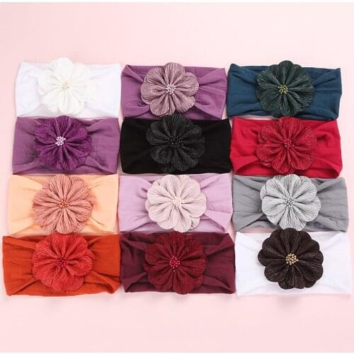 12pcs/lot Wide Bow Flowers Nylon Headbands,Soft Elastic Knot Nylon Turban Headwraps Girls Head Wraps Baby Girls Hair Accessories