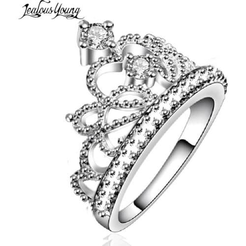 Luxury Crown Shape Zirconia Engagement Ring for Party Silver Color India Jewelry Fashion Finger Ring Gifts for Women