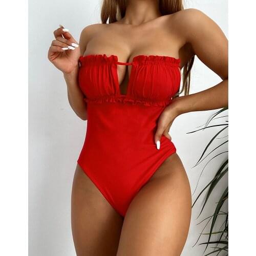 Sexy One Piece Swimsuit 2021 Holllow Out Swimwear Women Bodysuit Swimsuit Female Frilled Bathing Suit Summer Beach Wear Monokini