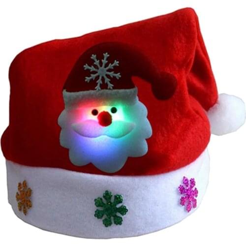 1Pcs Merry Christmas Adult Kid LED Light Up Cap Santa Claus Snowman Elk Hat Xmas Parent-child Hat Gifts Festive Party Supplies