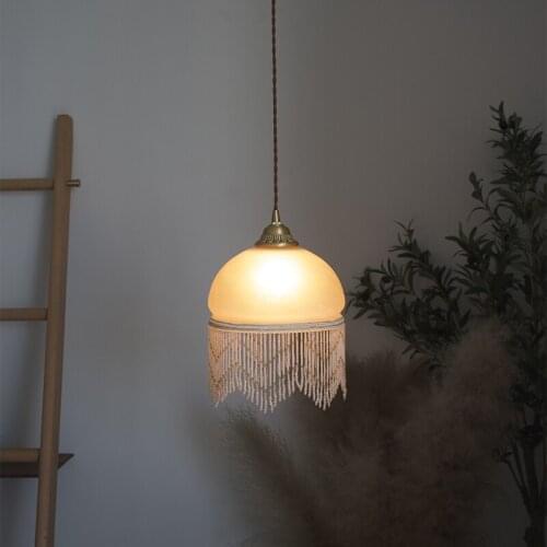 Nordic retro glass tassel chandelier bedroom brass pendant light home decoration ceiling light indoor lighting