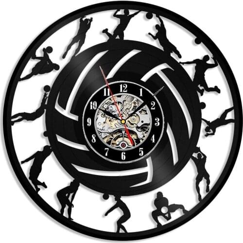 Sport Theme Volleyball Hanging Watch Vintage Vinyl Record Wall Clock Modern Design Vinyl Wall Clocks Home Decor Gifts for Team