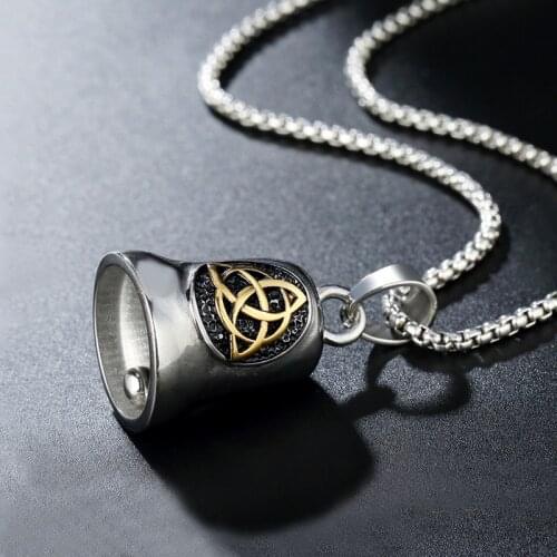 Viking Vegvisir Compass Bell Pendant Necklace Men Gold Silver Color Stainless Steel Biker Pendant Norse Amulet Jewelry Wholesale