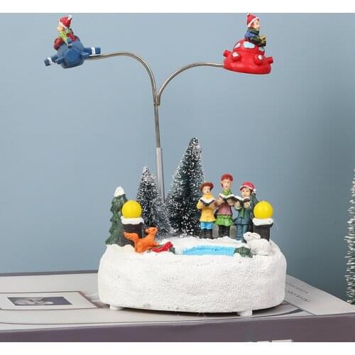 Rotating Luminous LED Light Christmas Village House Music Santa Claus Tree Christmas Ornaments Resin Crafts Home Decor 2022 New