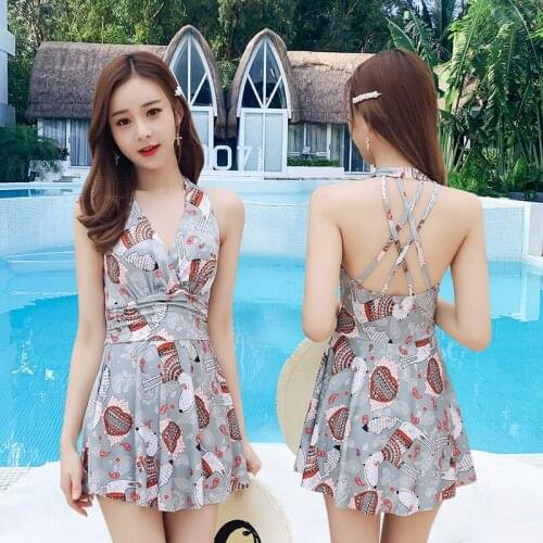 Female one-piece meat-covering skirt style student boxer small breasts sexy slimming hot spring summer swimwear conservative