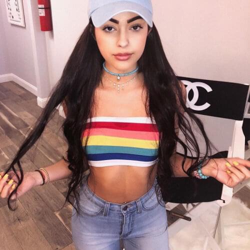Summer Women Rainbow Striped Tube Tops Sexy Off-shoulder Tube Crop Tops Strapless Cropped Bandeau Wrap Top Bralette Tee Shirt