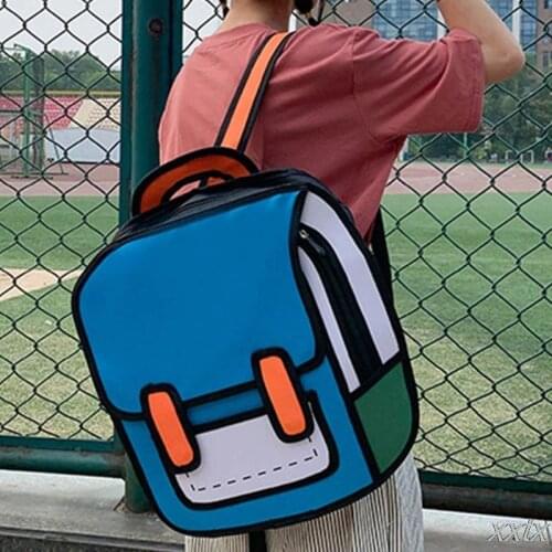 Creative Women 2D Drawing Backpack Cartoon School Bag Comic Bookbag for Teenager Girls Daypack Travel Rucksack