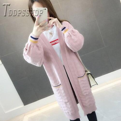 2019 New Knitting Pocket Women Sweater Long Style Autumn Winter Female Cardigan Sweaters