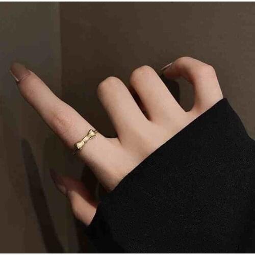 Vintage Sweet Bowknot Gold Color Adjustable Index Finger 925 Sterling Silver Rings For Women Simple Trendy Elegant Jewelry