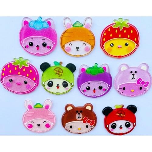 10 / 20Pcs Brand New Shiny Cartoon Fruit Animal Series Acrylic Flat DIY Crafts Mobile Phone Case Decoration Accessories A47