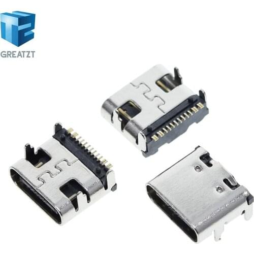 10PCS SMT USB 3.1 Type-C 16pin female connector For Mobile Phone Charging port Charging Socket Tow feet plu