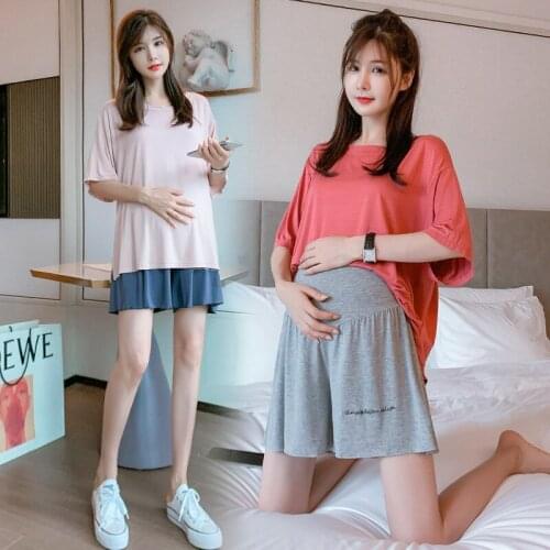 1021# T Shirt + Maternity Pants Two-piece Maternity Clothes Stylish Pyjamas Nightgown Set Pregnant Women Pregnancy Clothes
