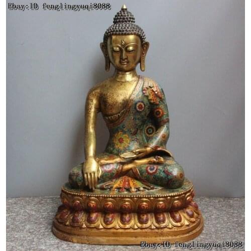 26" Tibet Buddhism Copper Bronze Sakyamuni Shakyamuni Tathagata Buddha Statue