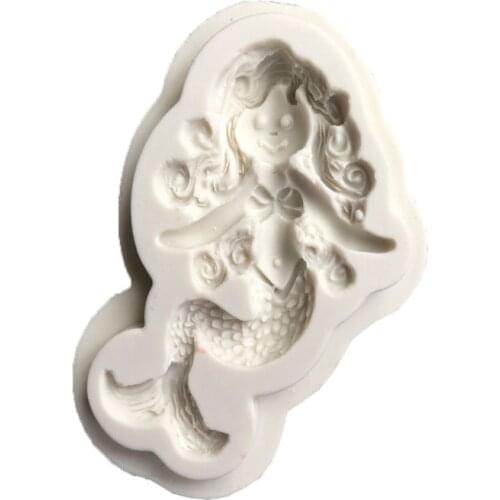 3D Mermaid Silicone Mold Baby Birthday Cake Topper Fondant Cake Decorating Tools Clay Candy Chocolate Gumpaste Moulds