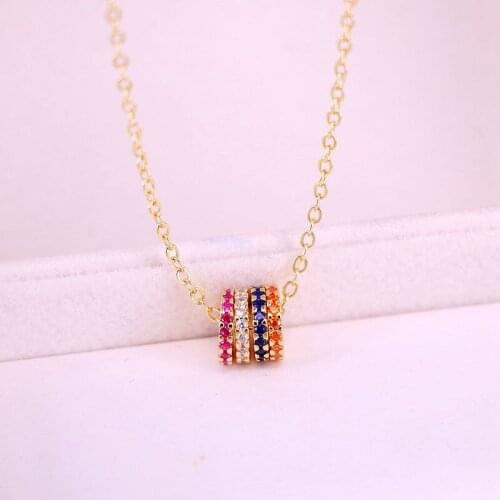 5Pcs Multicolor Circle Pendant Necklaces For Women Rainbow Zirconia Gold Chain Necklace New Fashion Jewelry