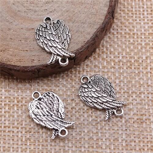 Free shipping 65pcs 11x19mm antique silver Wing connector charms diy retro jewelry fit Earring keychain hair card pendant
