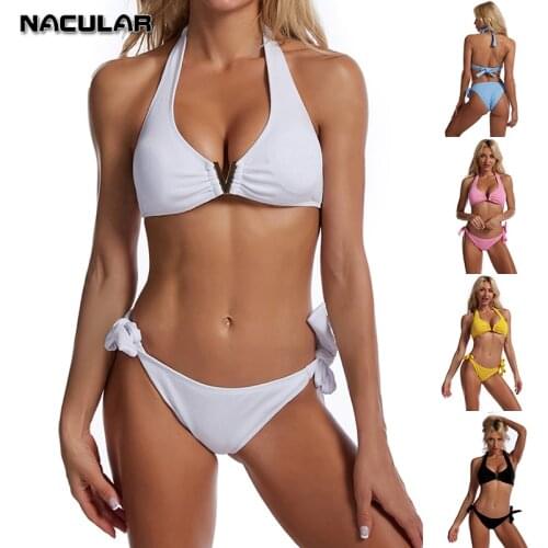 Nacular Bikini 2021 Solid Swimsuit Women Swimwear Push Up Bikini Set Biquini Brazilian Summer Beach Bathing Suit Swim Wear