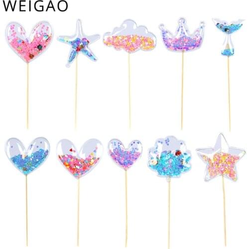 Bling Fairy PVC Cake Topper Heart Star Cloud Shape Shiny Cupcake Topper for Wedding Birthday Party Cake Decorations Mermaid Tail