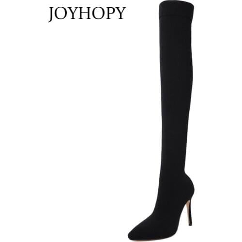 Thigh High Boots 2018 Women Autumn Winter Elastic Stocking Boots Thin High Heels Shoes Stretch Fabric Over The Knee Boots WB1433