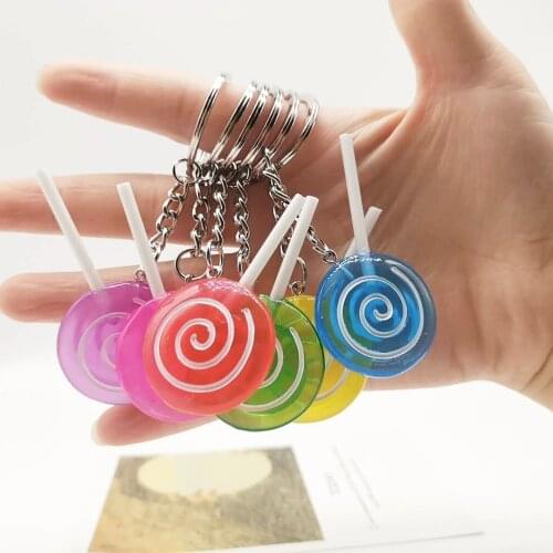 Simulation lollipop keychain pendant resin transparent candy key ring accessories student gifts