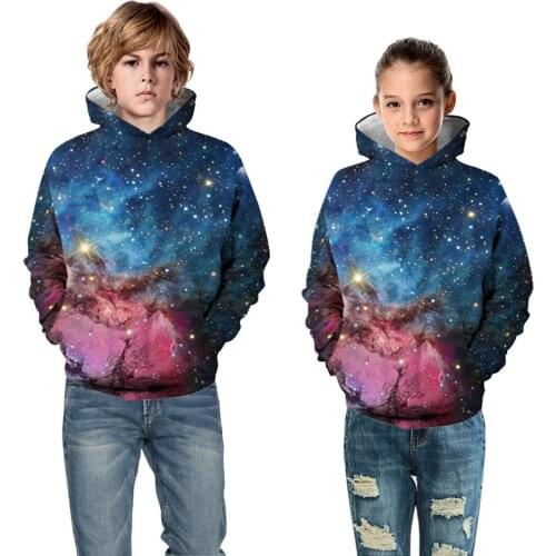 Children Hooded Long Sleeve 3D Digital Print Colorful Outer Space Pullover Hoodies Casual Fashion Boys and Girls 3D Hoodies