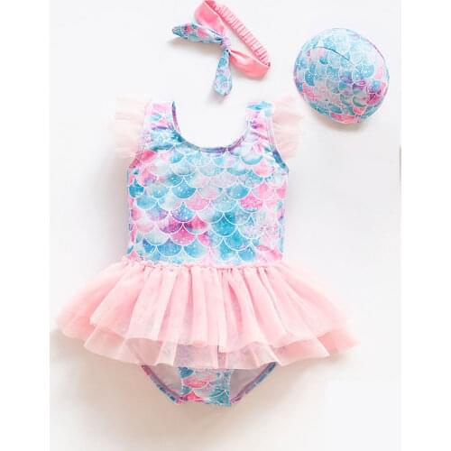 2021 New Girl Baby Mermaid Swimsuit Princess Fashion Cartoon Fish Scale Print Ballet Dance One Piece Kids Sequin Tulle Swimsuits