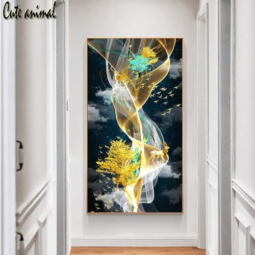 DIY Diamond Painting Abstract Golden Antelope Tree landscape 5D Cross Stitch 3D Diamonds Embroidery Mosaic Rhinestone painting