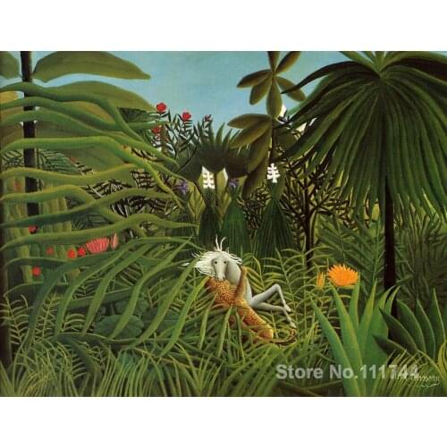 Animal paintings of Henri Rousseau Horse Attacked by a Jaguar Hand painted canvas art High quality