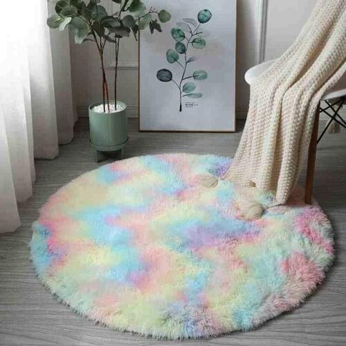 Colorful Soft Fluffy Rainbow Carpets Girl Round Hairy Area Rug For Bedroom Decoration Carpet shaggy Bedside Mat Princess Style