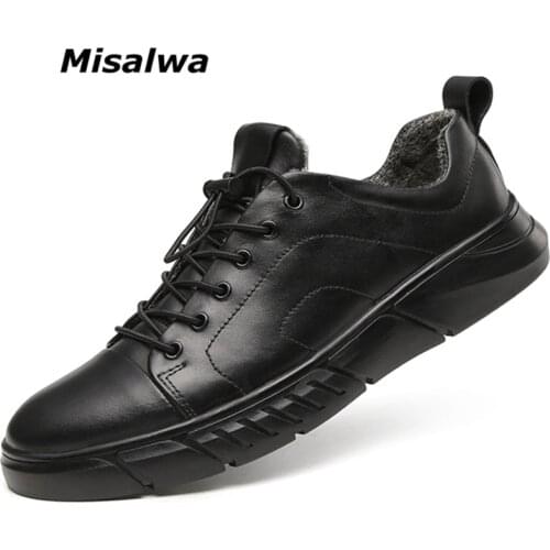 Misalwa Large Size 38-48 Genuine Leather Men Sneakers Classic Casual Men Footwear Winter Outdoor Fur Warm Young Men Loafers