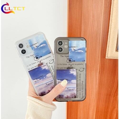 LLTCT Ins Table Landscape Transparent Phone Case For iPhone 11 12 Pro Max X XR Xs 7 8 Plus 12 Mini SE 2020 TPU Soft Back Cover
