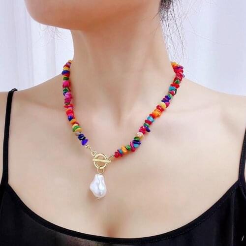 Fashion simple multi-layer color stone necklace Bohemian style metal coins pearl pendant necklace women trend jewelry