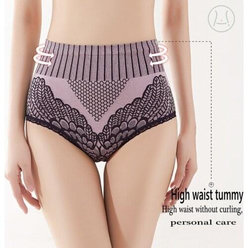 2021 new underwear womens lace large size high waist tummy and hips ladies briefs cotton bottom crotch
