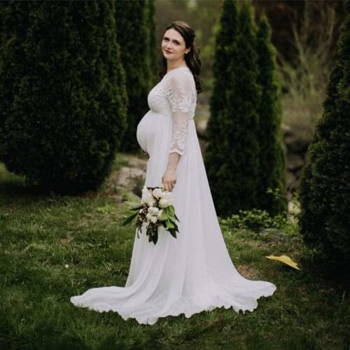 New Maternity Lace Chiffon Trailing Dress Pregnant Women Pregnancy Spring Autumn Maxi Gown Photography Prop See Through Clothing