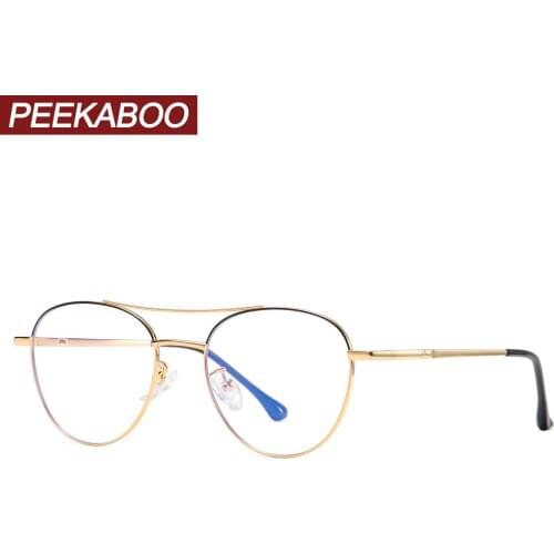 Peekaboo anti blue light glasses for men round retro gold metal frame game computer eyeglasses womens clear lens