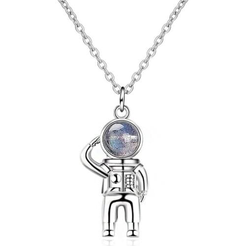 Lovely Crystal Stone Astronaut Pendant Necklace Fashion Silver Color Chain Choker Necklaces Party Jewelry Gifts for Womem Girls