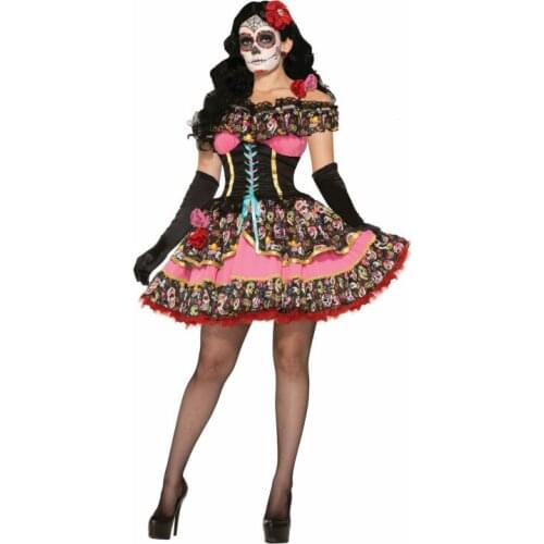 Day of the Dead Sugar Skull Mexican Skeleton Party Fancy Dress Costume Outfit NA74801