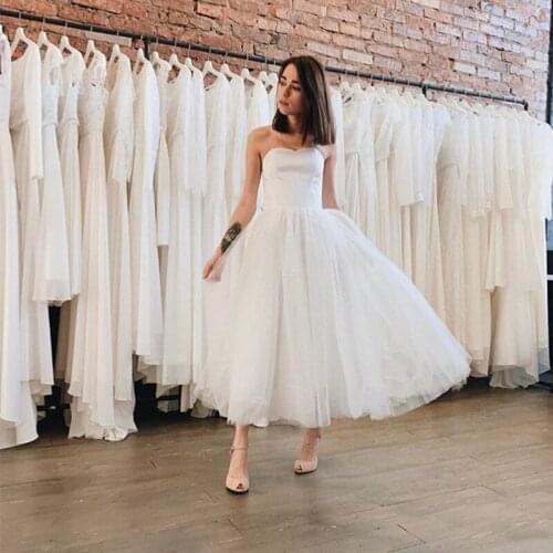 Simple A Line Short Wedding Dress Tulle Ankle Length Custom Made Beach Bridal Dresses For Summer Wedding