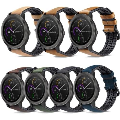 20mm 22mm Genuine Leather Silicone Watch Strap Band for Garmin Vivoactive 3 Music for Venu Sq /Forerunner 245 645 Wristband