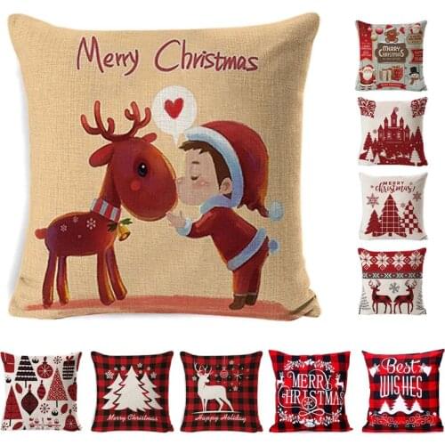 Christmas Decoration Cushion Cover Cartoon Elk Santa Cushion Cover Christmas Pillow Case Linen Decoration Pillow Home Decoration