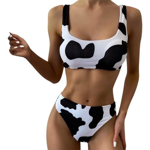 Cow Print Sexy High Breast Contrast Bikini Set Push Up Swimsuit Women Bra And Panty Set Two Piece Bathing Suit Trajes De Baño #3