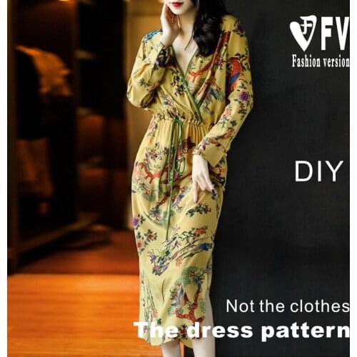 Garment making pattern womens low V-neck long-sleeved dress sewing drawings BLQ-562