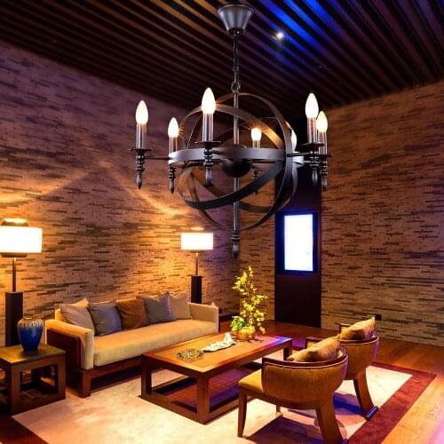 Nordic Loft Vintage American Rural Countryside Creative Restaurant Bar Wrought Iron Chandelier Circle Globe Lamp Lighting