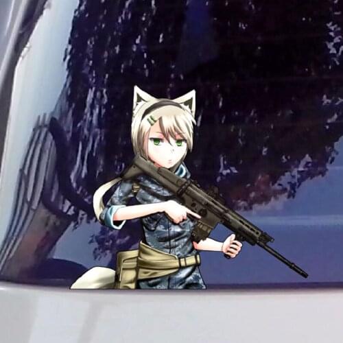 Anime Cat Ear Combat Beautiful Girl Waterproof Reflective Car Sticker 12.8cmx11cm
